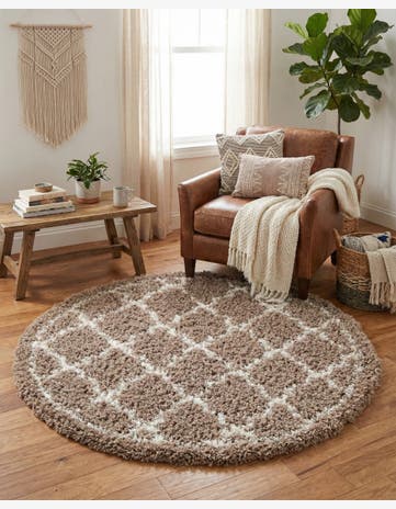 Khaki Infinity Shag Round Rug