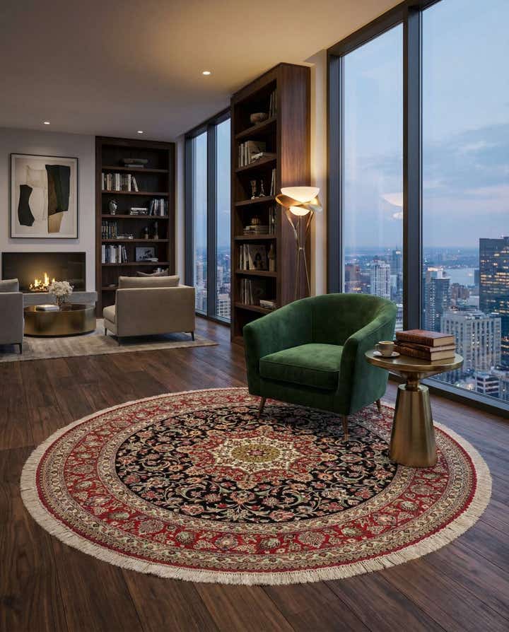 6' 7 x 6' 7 Ghom Silk Round Rug