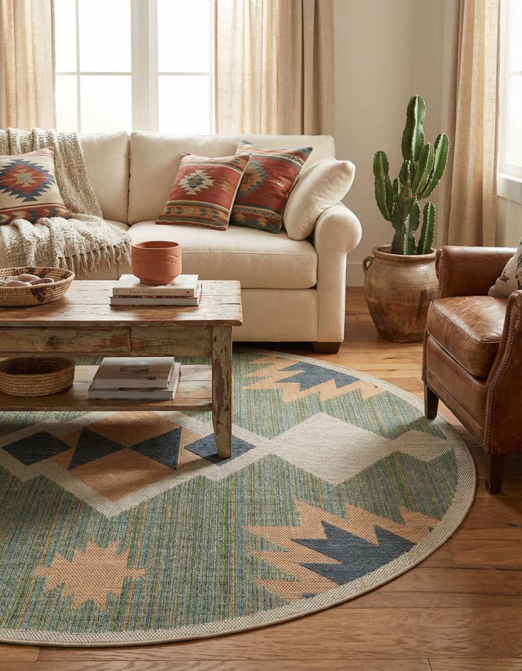 Detail image of  7' x 7'  Washable Baja Indoor / Outdoor Round Rug
