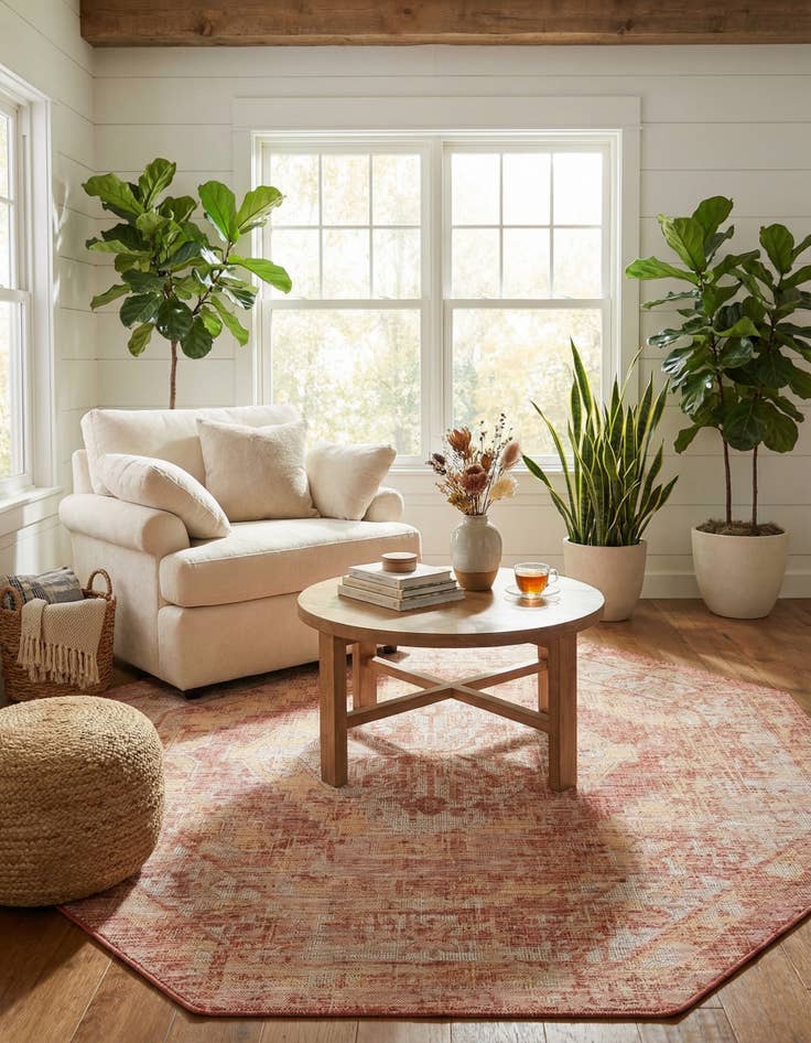 Detail image of  7' 10 x 7' 10  Washable Traditional Indoor / Outdoor Octagon Rug