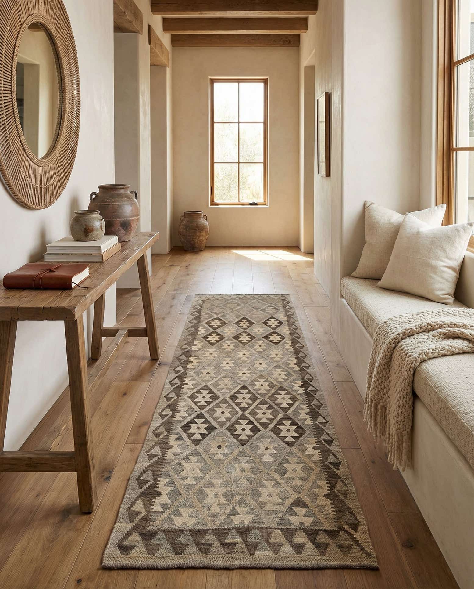 2' 9 x 9' 4 Hand Woven Kilim Maymana Wool Runner Rug
