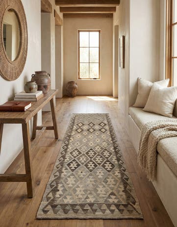 2' 9 x 9' 4 Hand Woven Kilim Maymana Wool Runner Rug