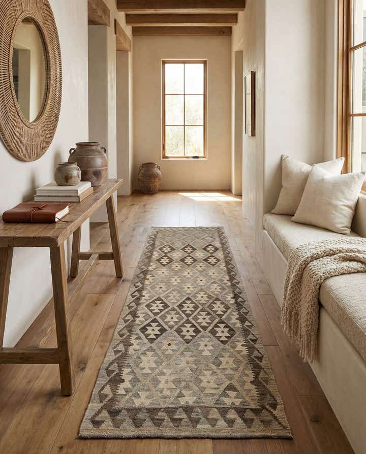 2' 9 x 9' 4 Hand Woven Kilim Maymana Wool Runner Rug