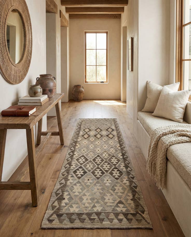 Detail image of 2' 9 x 9' 4 Hand Woven Kilim Maymana Wool Runner Rug
