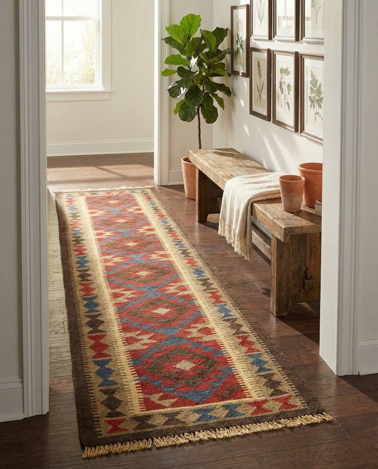 Detail image of 2' x 6' 5 Hand Woven Kilim Maymana Wool Runner Rug