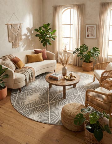 Gray Ivory Boho Round Rug