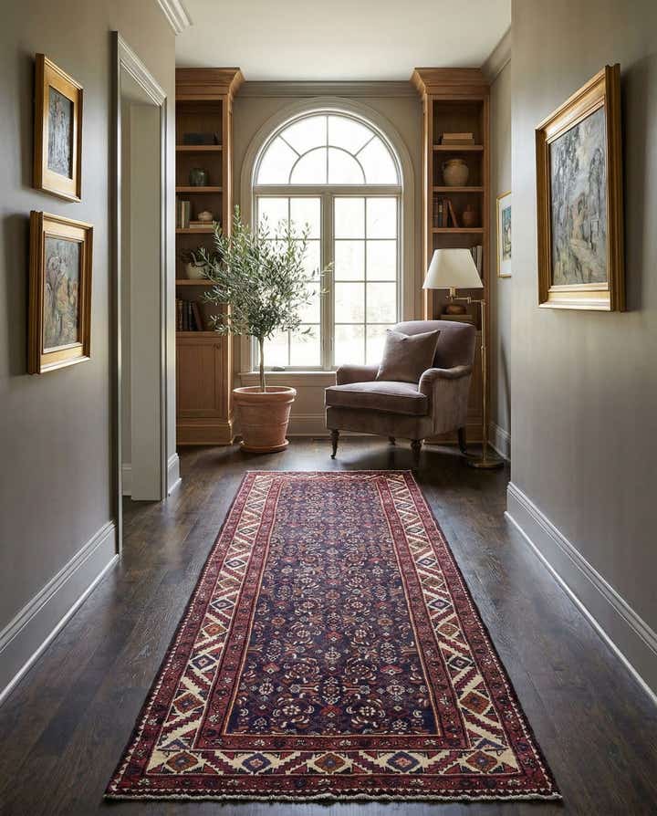 3' 7 x 10' 2 Hand Knotted Hossainabad Persian Wool Runner Rug