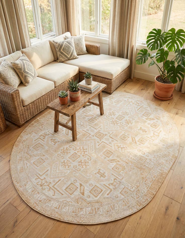 Detail image of 7' 10 x 10'  Washable Aztec Indoor / Outdoor Oval Rug