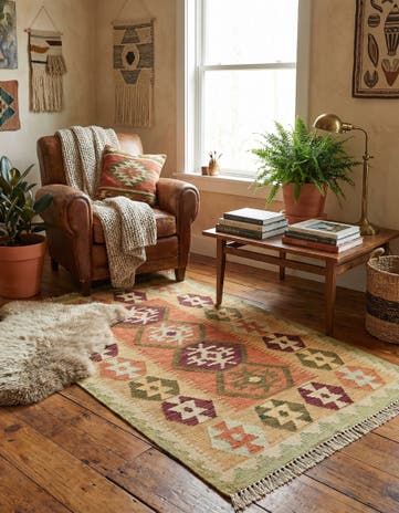 2' 7 x 4' 2 Hand Woven Kilim Waziri Wool Rug
