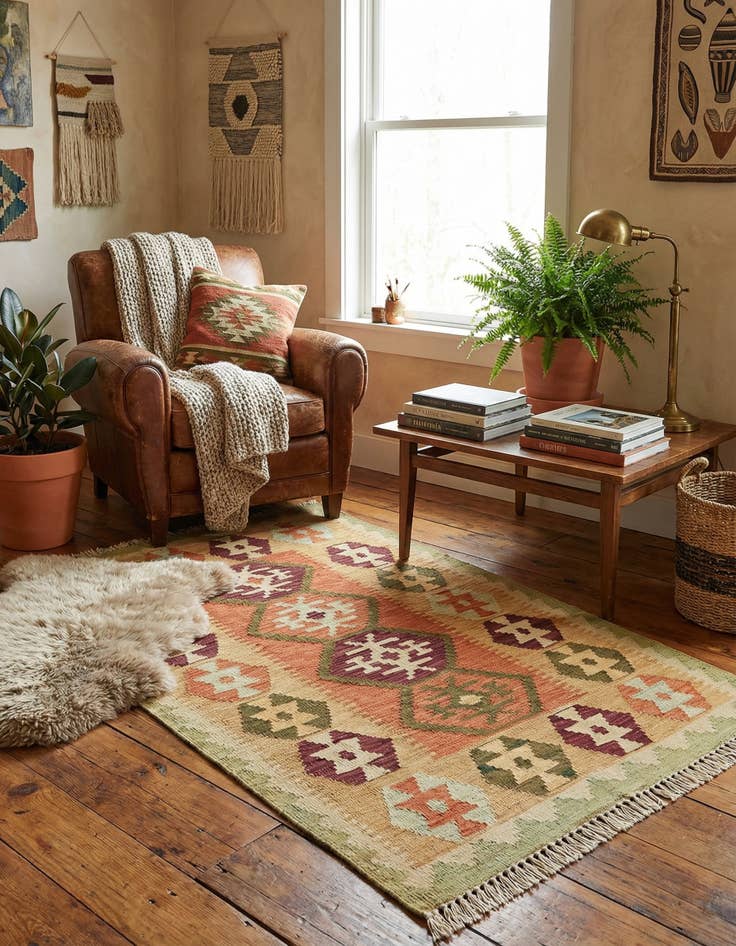 Detail image of 2' 7 x 4' 2  Hand Woven Kilim Waziri Wool Rug