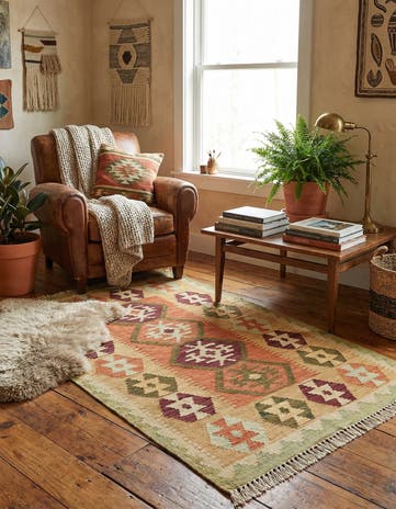 2' 7 x 4' 2 Hand Woven Kilim Waziri Wool Rug