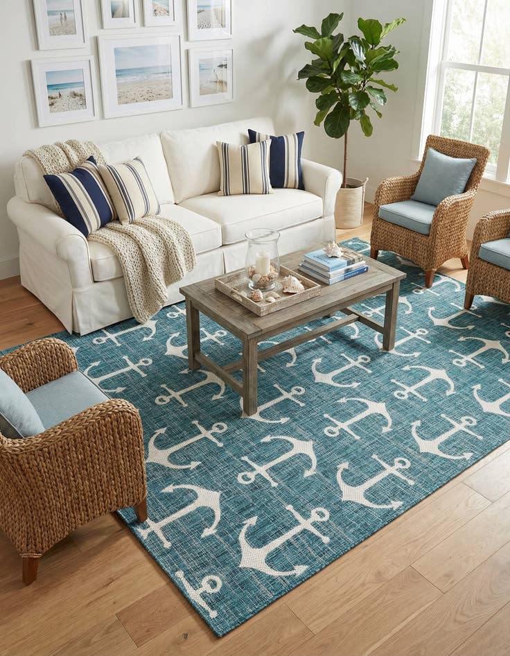 Detail image of 7' 10 x 11'  Washable Coastal Indoor / Outdoor Rug