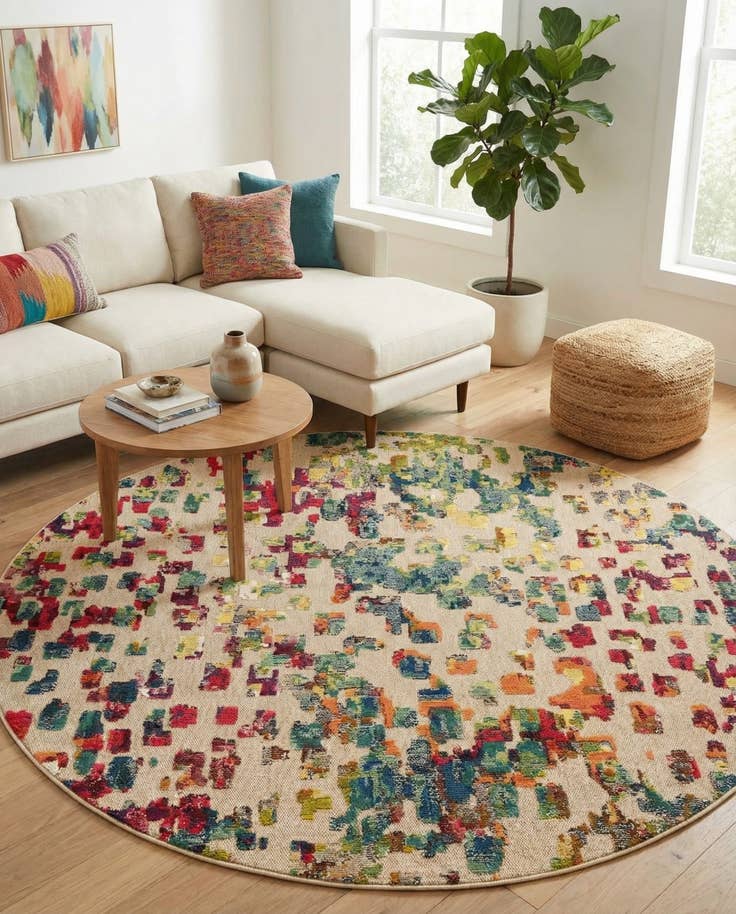 Detail image of 7' 10 x 7' 10 Easy-Clean Casablanca Indoor / Outdoor Round Rug