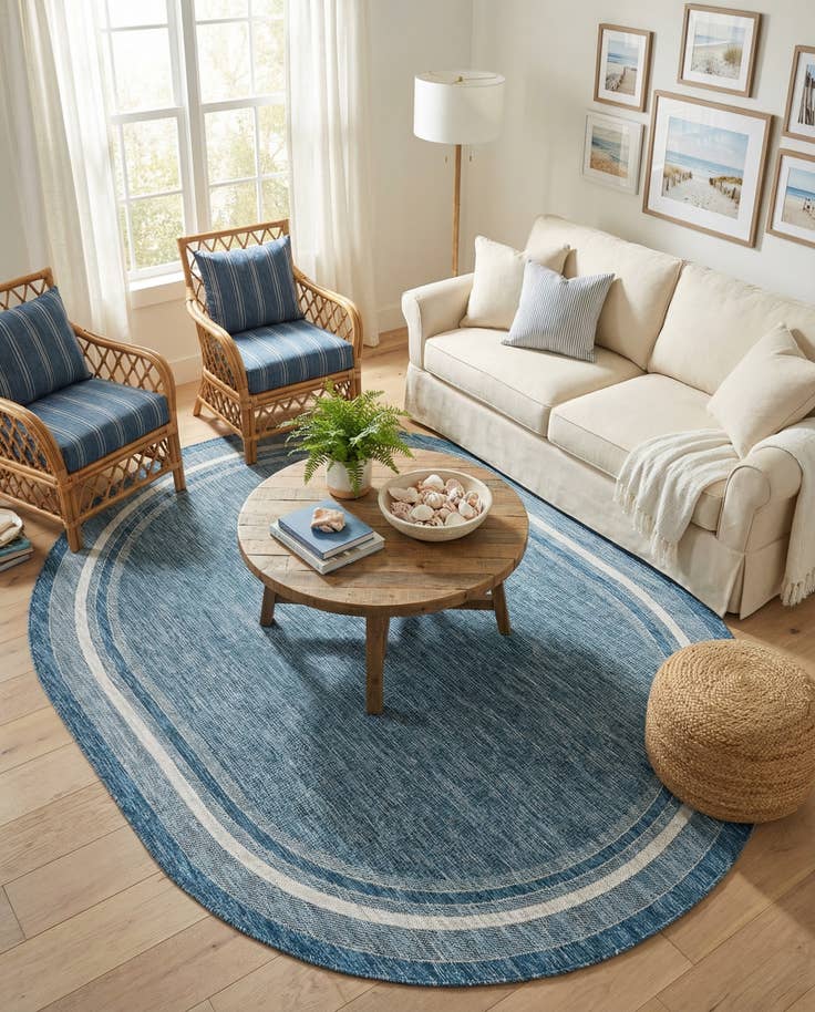 Detail image of 7' 10 x 10' Easy-Clean Border Indoor / Outdoor Oval Rug