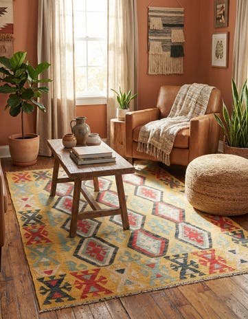 4' 3 x 6' 3 Hand Woven Kilim Maymana Wool Rug