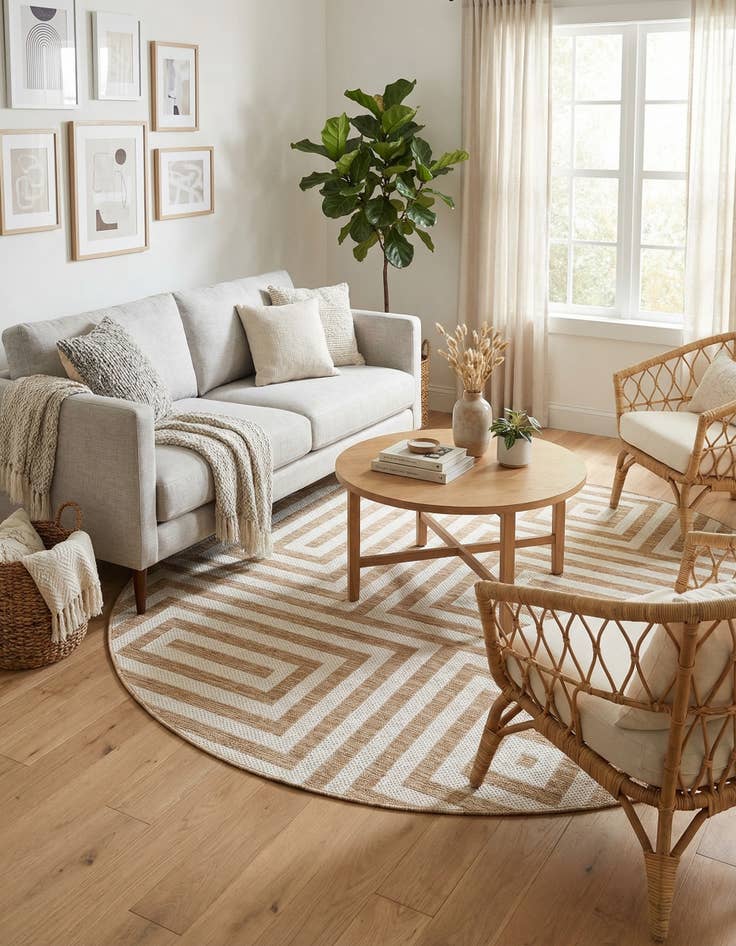 Detail image of 6' x 6'  Washable Modern Indoor / Outdoor Round Rug