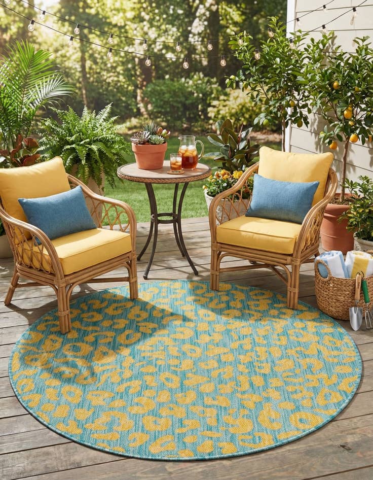 Detail image of 4' x 4'  Washable Safari Indoor / Outdoor Round Rug