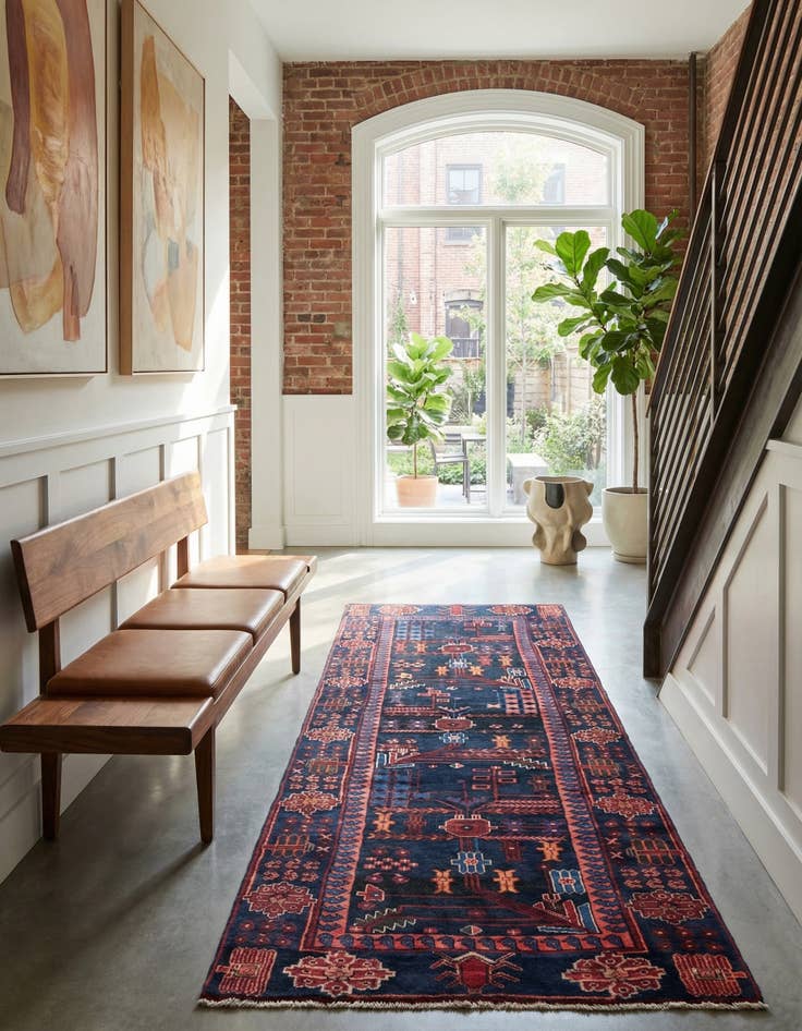 Detail image of  3' 8 x 9' 8  Hand Knotted Hamedan Persian Wool Runner Rug