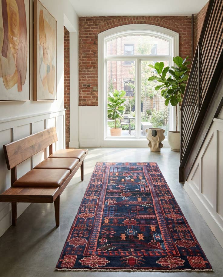 Detail image of 3' 8 x 9' 8 Hand Knotted Hamedan Persian Wool Runner Rug