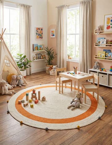 White Hand Braided Kids Braided Jute Round Rug
