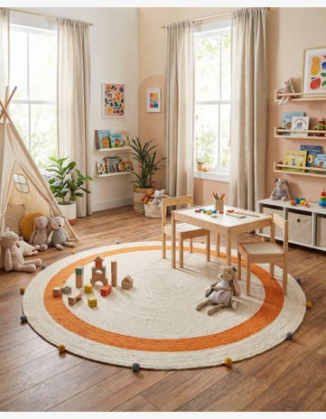 White Hand Braided Kids Braided Jute Round Rug