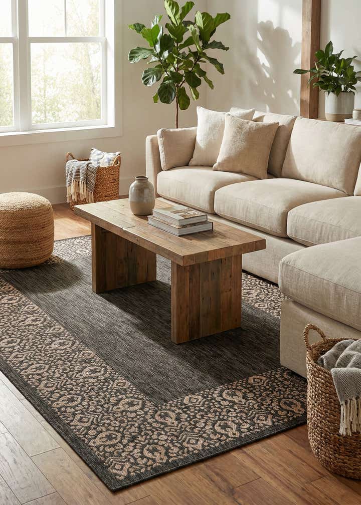 6' x 9' Easy-Clean Border Indoor / Outdoor Rug