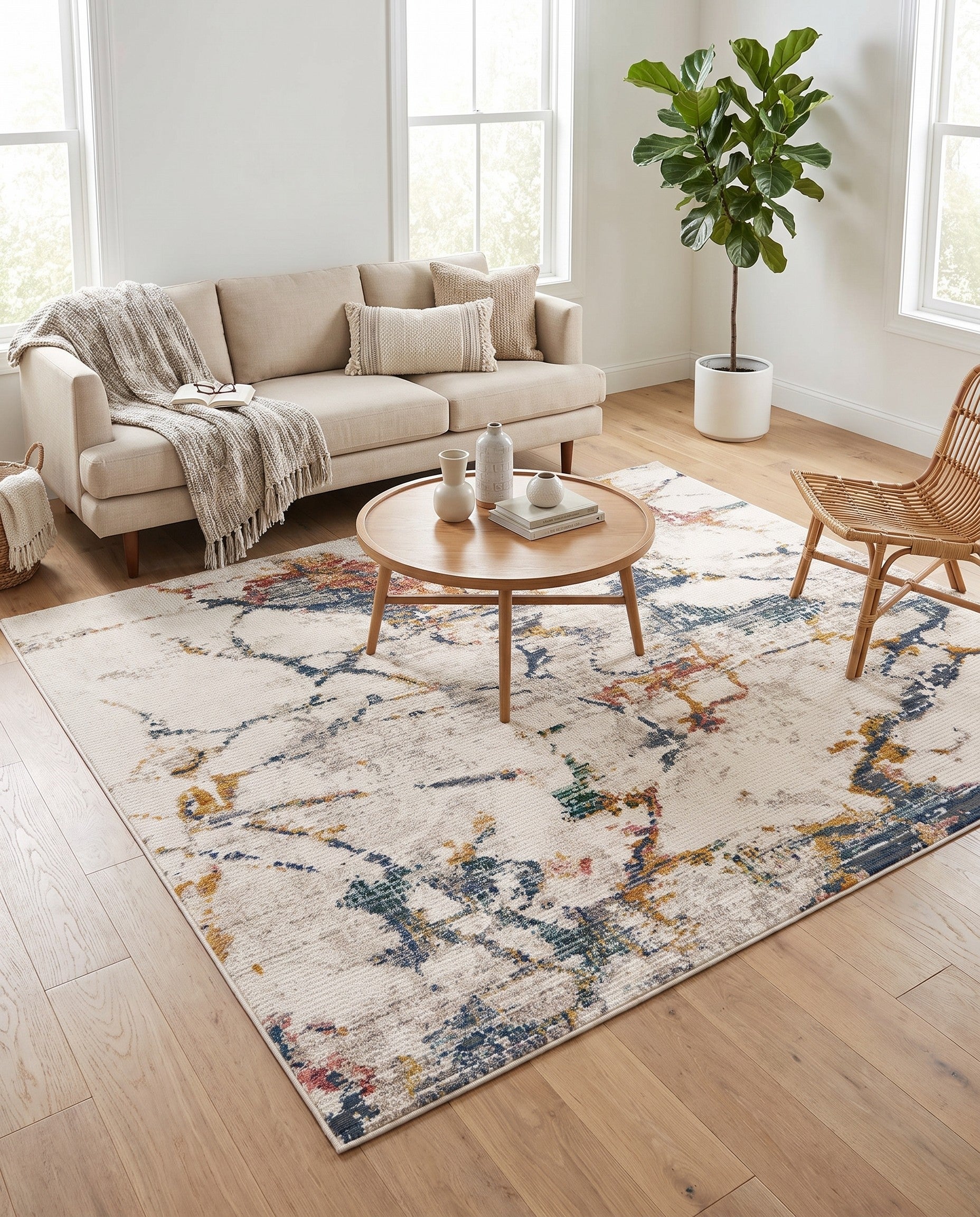White Navy Gemstone Square Rug