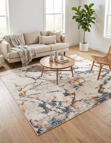 White Navy Gemstone Square Rug