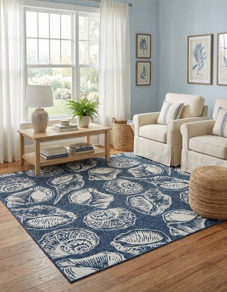 Detail image of  10' x 10'  Washable Coastal Indoor / Outdoor Square Rug