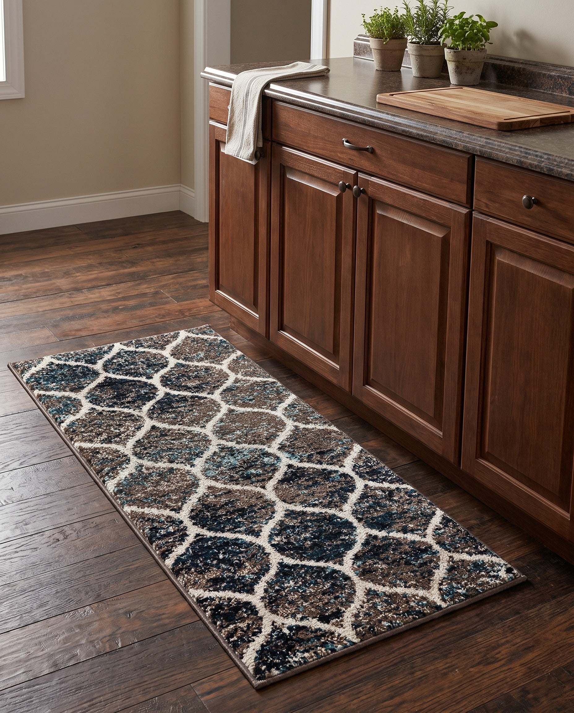Blue Multi Lattice Frieze Runner Rug