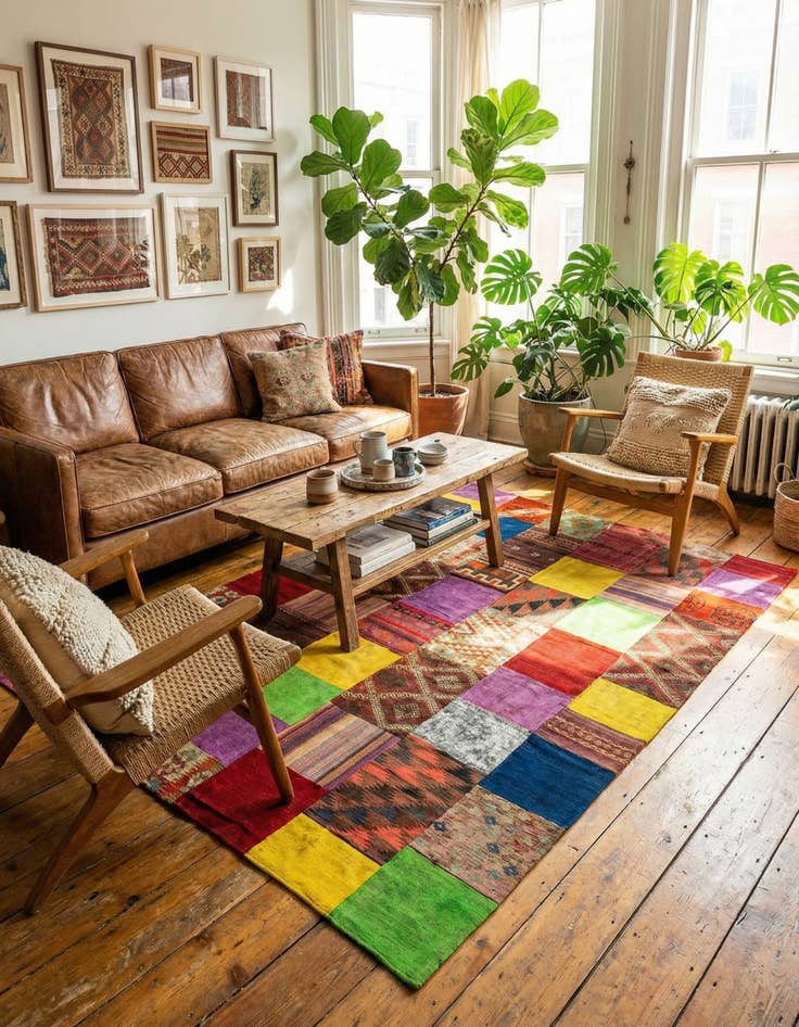 Detail image of 6' 9 x 9' 8  Hand Woven Kilim Patchwork Wool Rug