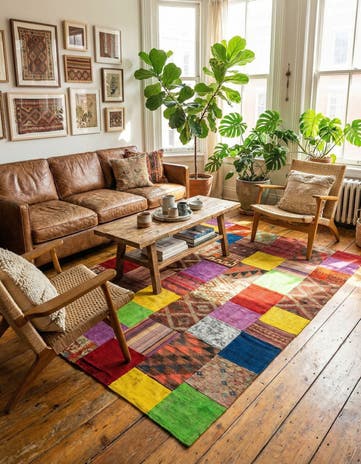6' 9 x 9' 8 Hand Woven Kilim Patchwork Wool Rug
