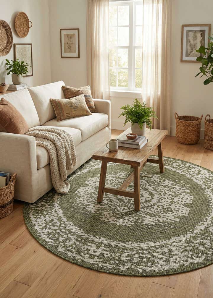 5' 3 x 5' 3 Easy-Clean Traditional Indoor / Outdoor Round Rug
