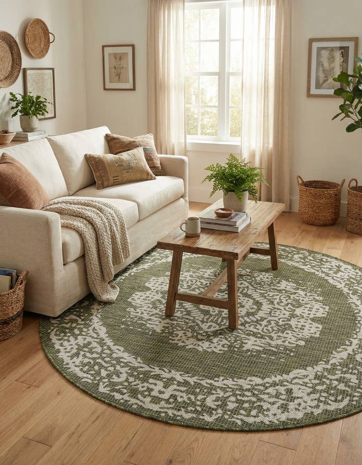 Detail image of  5' 3 x 5' 3  Washable Traditional Indoor / Outdoor Round Rug