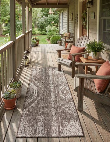 Brown Easy-Clean Bohemian Indoor / Outdoor Runner Rug