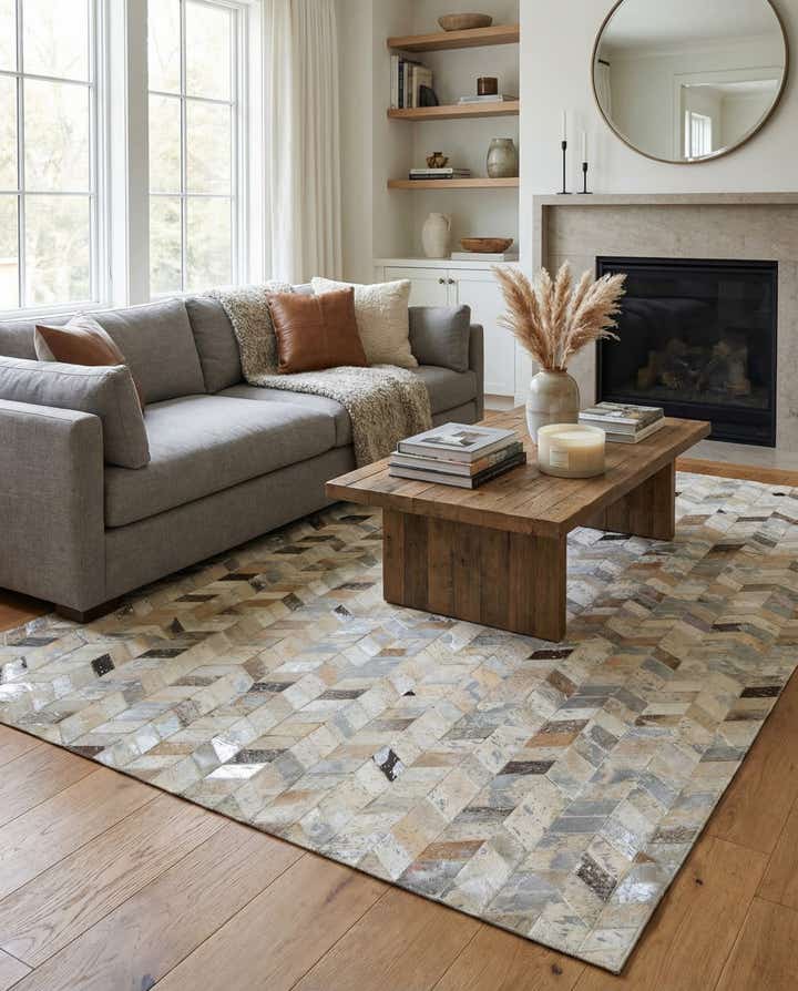 5' 1 x 8' Cowhide Leather Rug