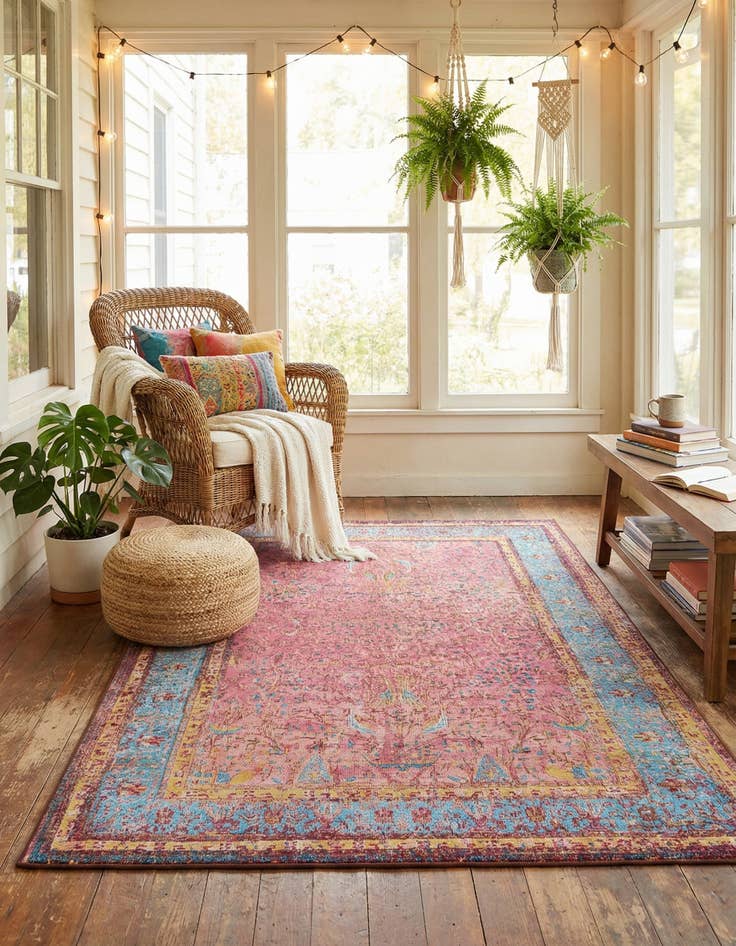 Detail image of 4' 1 x 6' 1  Washable Traditional Indoor / Outdoor Rug