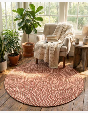 Rust Red Handmade Tweed Braided Jute Round Rug