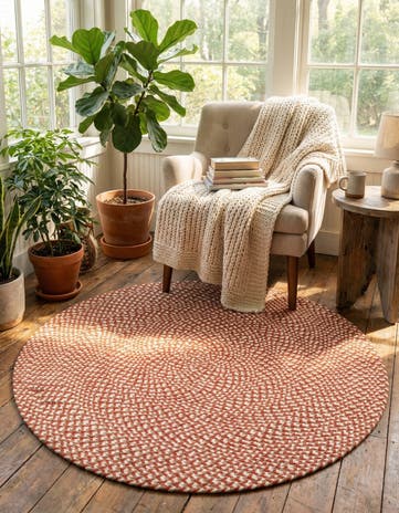 Rust Red Handmade Tweed Braided Jute Round Rug