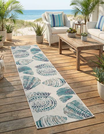 Ivory Easy-Clean Coastal Indoor / Outdoor Runner Rug