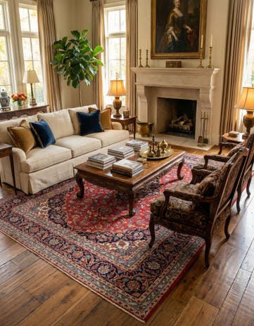 9' 7 x 12' 10 Hand Knotted Kashan Persian Wool Rug