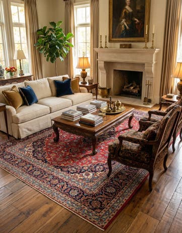 9' 7 x 12' 10 Hand Knotted Kashan Persian Wool Rug