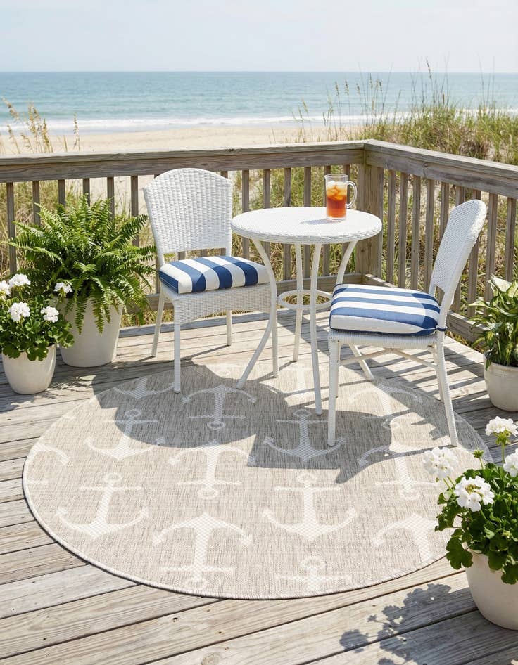 Detail image of  4' x 4'  Washable Coastal Indoor / Outdoor Round Rug