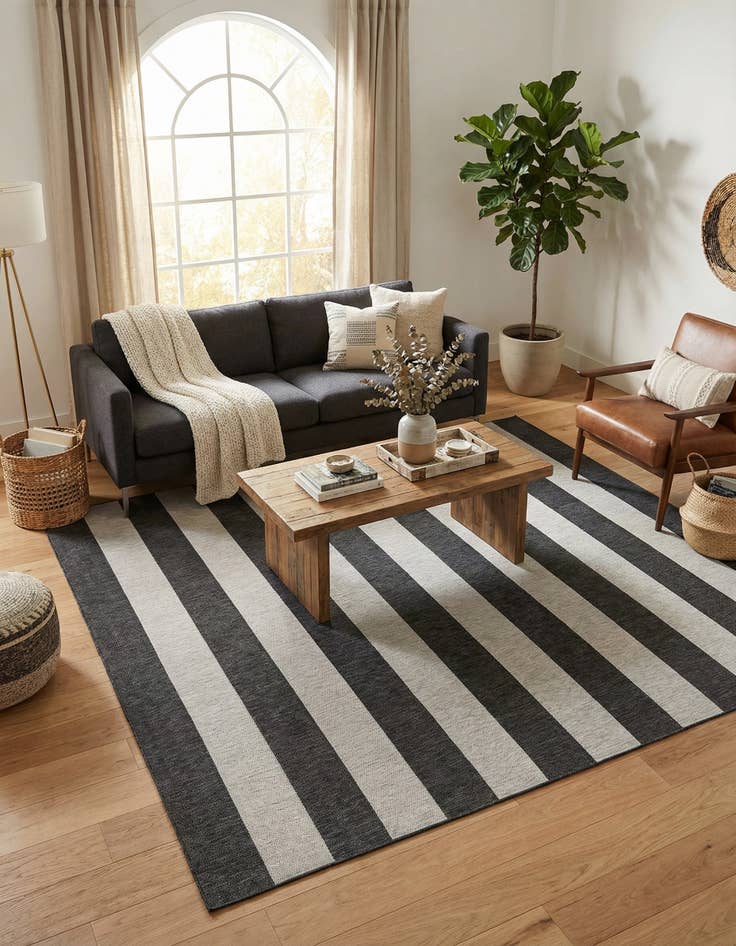 Detail image of 10' x 10'  Washable Striped Indoor / Outdoor Square Rug