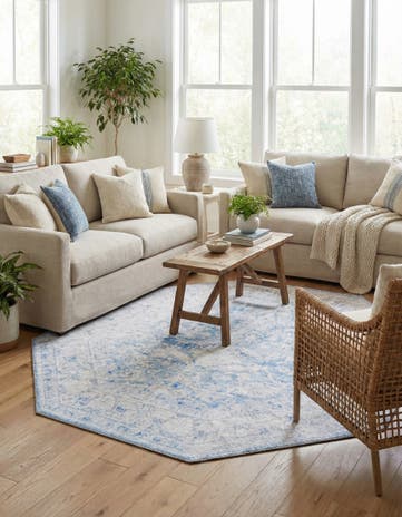 Blue Washable Timeless Octagon Rug
