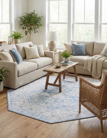 Blue Washable Timeless Octagon Rug