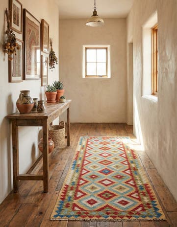 3' 2 x 6' 9 Hand Woven Kilim Maymana Wool Runner Rug