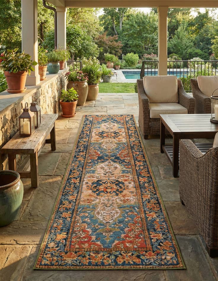 Detail image of 2' 7 x 10'  Washable Traditional Indoor / Outdoor Runner Rug