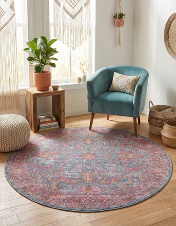 Antique Blue Washable Mangata Round Rug