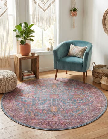 Antique Blue Washable Mangata Round Rug